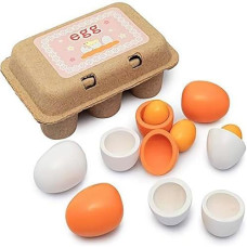 Sportsvoutdoors 6Pcs Egg Kitchen Toys, Wooden Toy Food, Kids Play Food Cooking Diy Kitchen Pretend Play Food Set, Easter Eggs