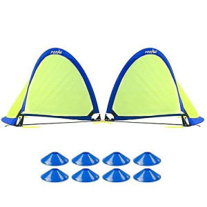 Poray Soccer Goal For Kid Easy-Up Set Of Two Portable Soccer Net 210D Oxford With 8 Field Marker Cones Extra Stakes Fun For Backyard And Soccer Training (2.5Ft Long Blue Goal Set)