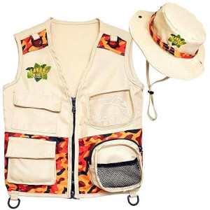 Safari Kidz Outdoor Explorer Kit - Camouflage Cargo Vest And Hat Set, Backyard Nature Adventures, Washable, For Boys And Girls