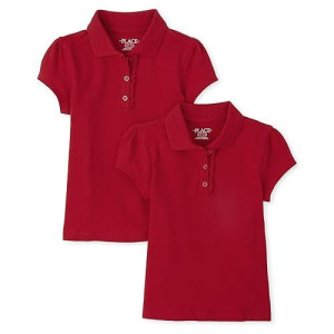 The Children's Place Girls Ruffle Polo, Ruby 2 Pack, L