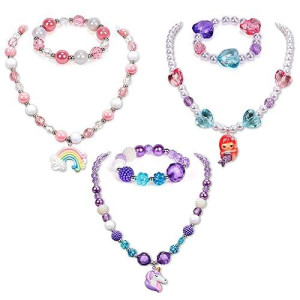 G.C Rainbow Unicorn Mermaid Princess Jewelry Set for Kids