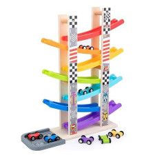 WOOD CITY Wooden Car Ramp Racer Toy Set for Toddlers