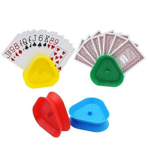 Yuanhe Playing Card Game Holder - Triangle Shaped Hands-Free Poker Holder Tray, 4 Colors, Set Of 4