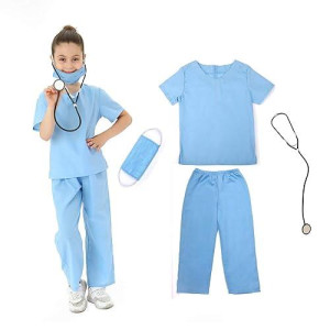 Lingway Toys Kids Blue Cotton Dr.Scrubs Costume Soft Material Realistic Suit For Children'S Pretend Play 4-6Years