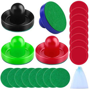 Uratot Air Hockey Pushers And Air Hockey Pucks Air Hockey Paddles, Goal Handles Paddles Replacement Accessories For Game Tables(4 Pushers, 8 Red Pucks And 8 Green Pads)