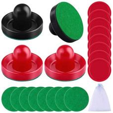 Uratot Air Hockey Pushers And Air Hockey Pucks Air Hockey Paddles, Goal Handles Paddles Replacement Accessories For Game Tables(4 Pushers, 8 Red Pucks And 8 Green Pads)