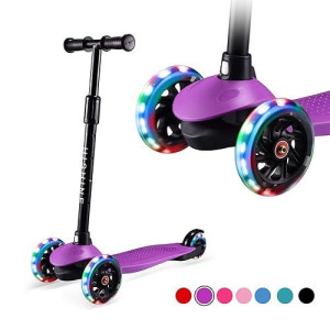 Kids Kick Scooters For Toddlers Boys Girls Ages 2-5 Years Old, Adjustable Height, Extra Wide Deck, Light Up Wheels, Easy To Learn, 3 Wheels Scooters (Purple)