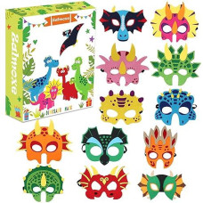 Zalmoxe Felt Dinosaur Masks Dino Mask Birthday Party Supplies Decorations Dinosaur Toys Kids Halloween Party Mask For Boys Girls(12Pcs)