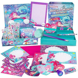 Girlzone Mermaid Stationery Gift Set For Girls, 45-Piece Letter Writing Kit With Envelopes, Paper, Cards, And More, Great Mermaid Gifts For Girls 9-12, Perfect For Valentine And Easter Gifts