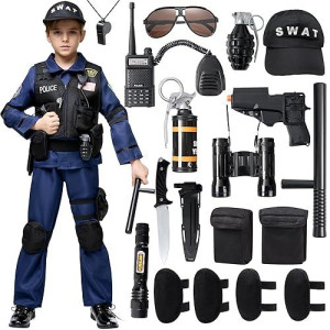 Spooktacular Creations Police Swat Costume For Kids, S.W.A.T. Police Officer Costume Set For Boys Halloween Cosplay, Role-Playing, Carnival Cosplay, Themed Party (Medium, 8-10 Yrs)