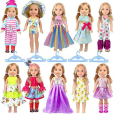 Wondoll 10-Sets Doll-Clothes For American-14-Inch-Dolls - Compatible With 14.5-Inch-Dolls Handmade Clothes And Outfits Accessories Christmas Birthday Gift For Little Girl