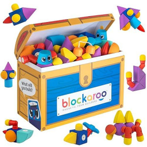 Blockaroo 100-Piece Magnetic Foam Blocks - STEM Bath Toys