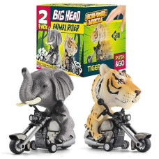 DINOBROS Tiger & Elephant Friction Motorcycle Toys 2 Pack