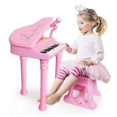 Love&Mini Pink 31-Key Piano Toy with Microphone & Stool