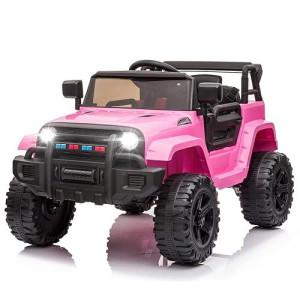 Joymor Ride On Truck With Remote Control, 4 Wheels 12V Battery Powered Kids Car, With Led Headlight/Horn Button/ Mp3 Player/Usb Port/Forward Backward/Kids Girl Boy (Pink)