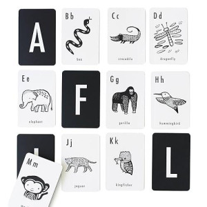 Wee Gallery Educational Flashcards For Babies, Jungle Animal Alphabet, Durable Double Sided Learning Flash Cards, Contrast Visual Stimulation, Cognitive Development, Baby, Toddler, Preschool Activity