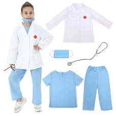 Lingway Toys Blue Scrubs & White Coat Costume, XS 3-4 Years