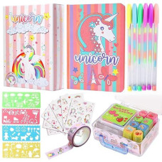 Unicorn Gifts For Girls 5 6 7 8 9 10-12 Years Old Valentine'S Day Gift, Kids Unicorn Stationery Set With Journal Notebook, Stamps, Pens, Valentine'S Day Gifts For Little Girls