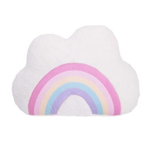 Nojo Little Love White Cloud Pink, Yellow, Teal And Lavender Appliqued Rainbow Decorative Shaped Pillow