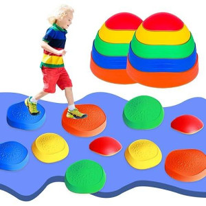 Omnisafe 10 Pcs Balance Stepping Stones For Kids, Non-Slip Textured Surface And Rubber Edges, Indoor & Outdoor Obstacle Course Toy For Toddlers, Exercise Coordination & Strength, Sensory Toy