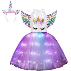 Viyorshop Unicorn Costume Dress with LED Light for Kids 5-6Y