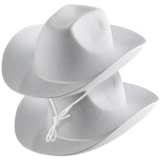 White Cowboy Hat For Kids (2-Pack) Felt Cowboy Hat With Neck Drawstring, Plain Cowboy Hats For Boys & Girls For Dress-Up Parties, Play Costumes, Crafts, Decorate And Theme Parties