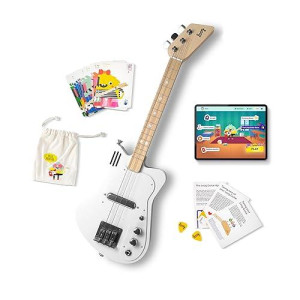 Loog Mini Electric Kids Guitar For Beginners Built-In Amp Ages 3+ Learning App And Lessons Included White