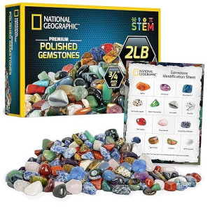 National Geographic Premium Polished Stones - 2 Pounds Of 3/4-Inch Tumbled Stones And Crystals Bulk, 4500+ Carats, Gemstones For Kids, Rock And Mineral Kit, Stem Toys