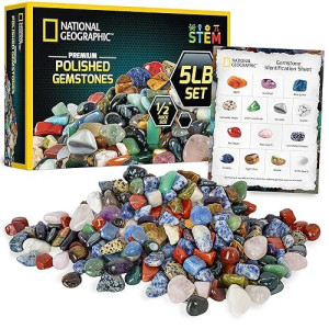 National Geographic Premium Polished Stones - 5 Pounds Of 1/2-Inch Tumbled Stones And Crystals Bulk, Arts And Crafts, Rock And Mineral Kit, Rocks For Kids, Stem Toys