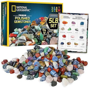 National Geographic Premium Polished Stones - 5 Pounds Of 3/4-Inch Tumbled Stones And Crystals Bulk, Arts And Crafts, Rock And Mineral Kit, Rocks For Kids, Stem Toys