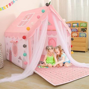 Yoiko Kids Tents Indoor Playhouses Girls 9.9Ft Star String Lights Pink Tent For Girls Upgraded Large Kids Indoor Tents And Playhouses Longer Curtain With Colorful Accessories Decoration 50.4" X 47.3"