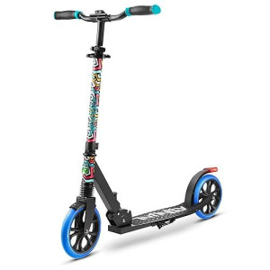 Serenelife Kick Scooter Adult Teenagers Kids- 2 Wheel Kids Scooter With Adjustable T-Bar Handlebar - Alloy Anti-Slip Deck - Portable Folding Scooters For Kids With Carrying Strap - Graffiti