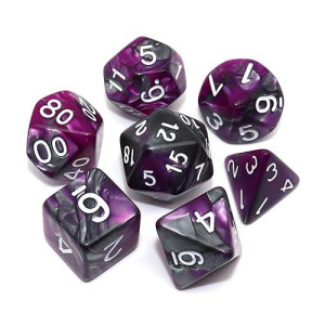 CREEBUY Purple & Silver Polyhedral RPG Dice Set for D&D