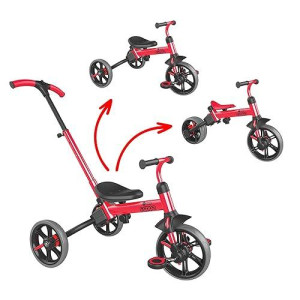 Yvolution 3 In 1 Flippa Toddler Trike, For Boys And Girls 2 To 5 Years Old, Convertible Push Tricycle, Balance Bike, With Footrest And Parent Steering, Adjustable Seat And Handlebars, Max Weight 55Lbs