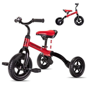 Ygjt 3 In 1 Tricycle For Toddlers Age 2-5 Years Old, Folding Kids Balance Bike With Adjustable Seat And Removable Pedal, Toddler Bike Ride-On Toys For Infant, Gifts For Baby Boys Girls Birthday(Red)