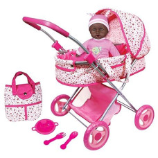 Lissi Pink Deluxe Doll Pram with African American Baby Doll