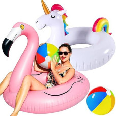 FindUWill Inflatable Pool Floats - Flamingo & Unicorn, 42"