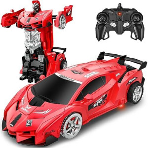 KKONES Red 360° RC Deformation Robot Car Toy for Kids 3-