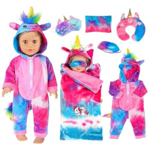 ebuddy 18" Doll Unicorn Pajamas & Sleeping Bag Set