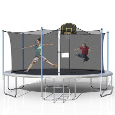 Tatub Kids Trampoline 16 Ft Trampolines With Enclosure Net, Basketball Hoop And Ladder, Outdoor Bounce Jumping Trampoline Can Hold 6-8 Children