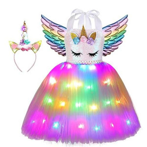 Viyorshop Unicorn Tutu Dress LED Rainbow 3-4T Halloween Outfit