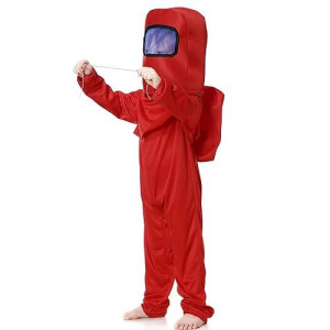 Noucher Kids Astronaut Costume Game Space Suit Red Jumpsuit Halloween Backpack Cosplay Costumes For Boys Kids Girls Aged 3-10(Tag L(7-8T), Red)