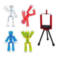 Zing Stikbot 4 Pack With Tripod, Set Of 4 Stikbot Collectable Action Figures And Mobile Phone Tripod, Create Stop Motion Animation