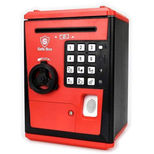 Like Toy Piggy Bank Safe Box Fingerprint Atm Bank Atm Machine Money Coin Savings Bank For Kids (Red)