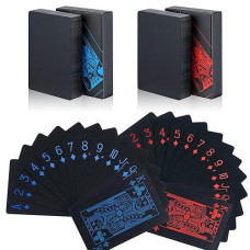 Zayvor 3 Decks Playing Cards Poker Cards Deck Of Cards Premium Black Poker Cards Waterproof Plastic Cards With Gift Box,Game Tools For Family Game Party- Cool Red Blue Yellow