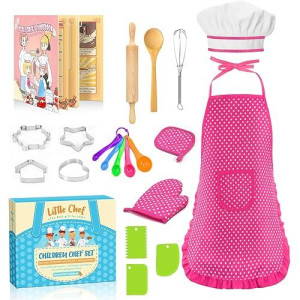 Toyze Pink Cooking Set for Girls 3-12 with Apron & Hat