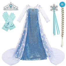 Princess Costume Long Cape Birthday Party Dress Up With Crown,Magic Wand,Wig,Gloves For Little Girls 4T 5T(110Cm,K32)