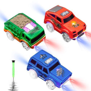 Tracks Cars Replacement Only, Toy Cars For Magic Tracks Glow In The Dark, Racing Car Track Accessories With 5 Flashing Led Lights, Compatible With Most Car Tracks For Kids Boys And Girls(3Pack)