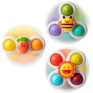 3Pcs Suction Cup Spinner Toys For 1 2 Year Old Boys Spinning Toys 12-18 Months Sensory Toys For Toddlers 1-3 First Birthday Baby Gifts For Girls