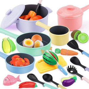 GILOBABY Pink Play Kitchen Accessories Set for Kids